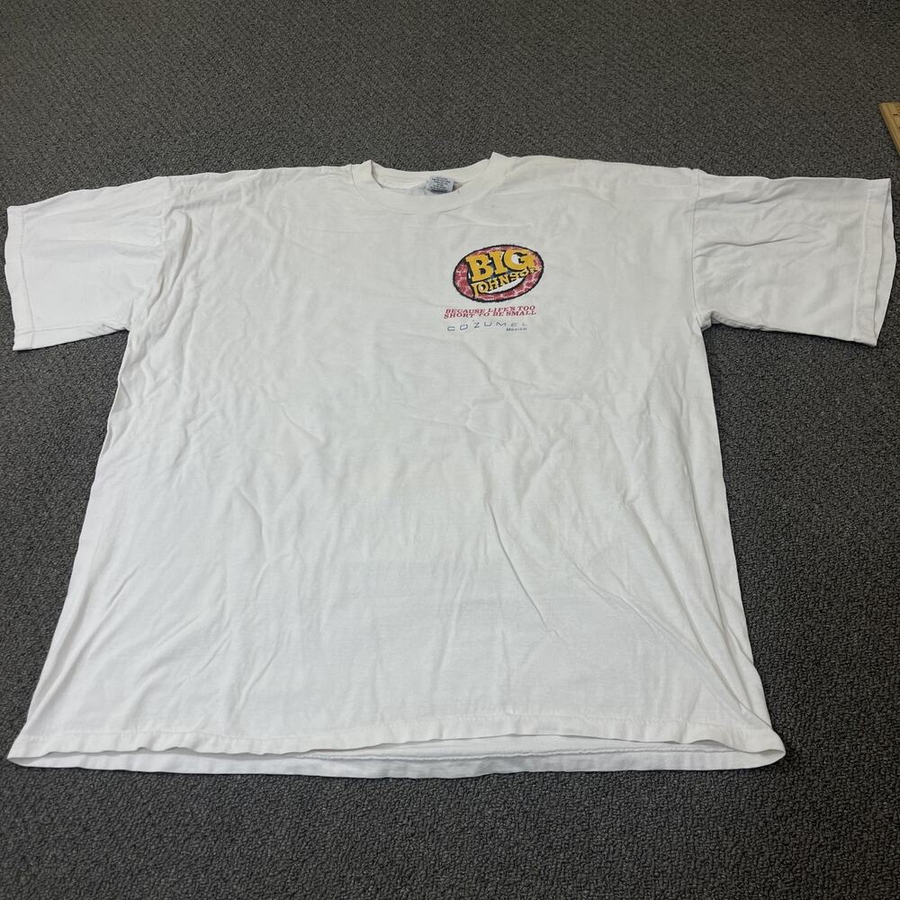 Vintage Big Johnson Shirt Mens XL White Cozumel Mexico Graphic Funny Tee Flaws *